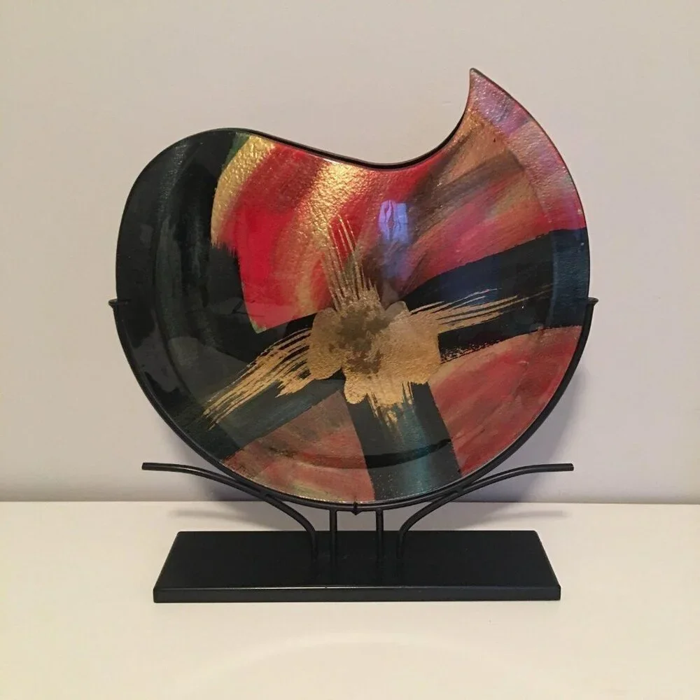 Hand-Painted Abstract Glass Decorative Vase With Stand